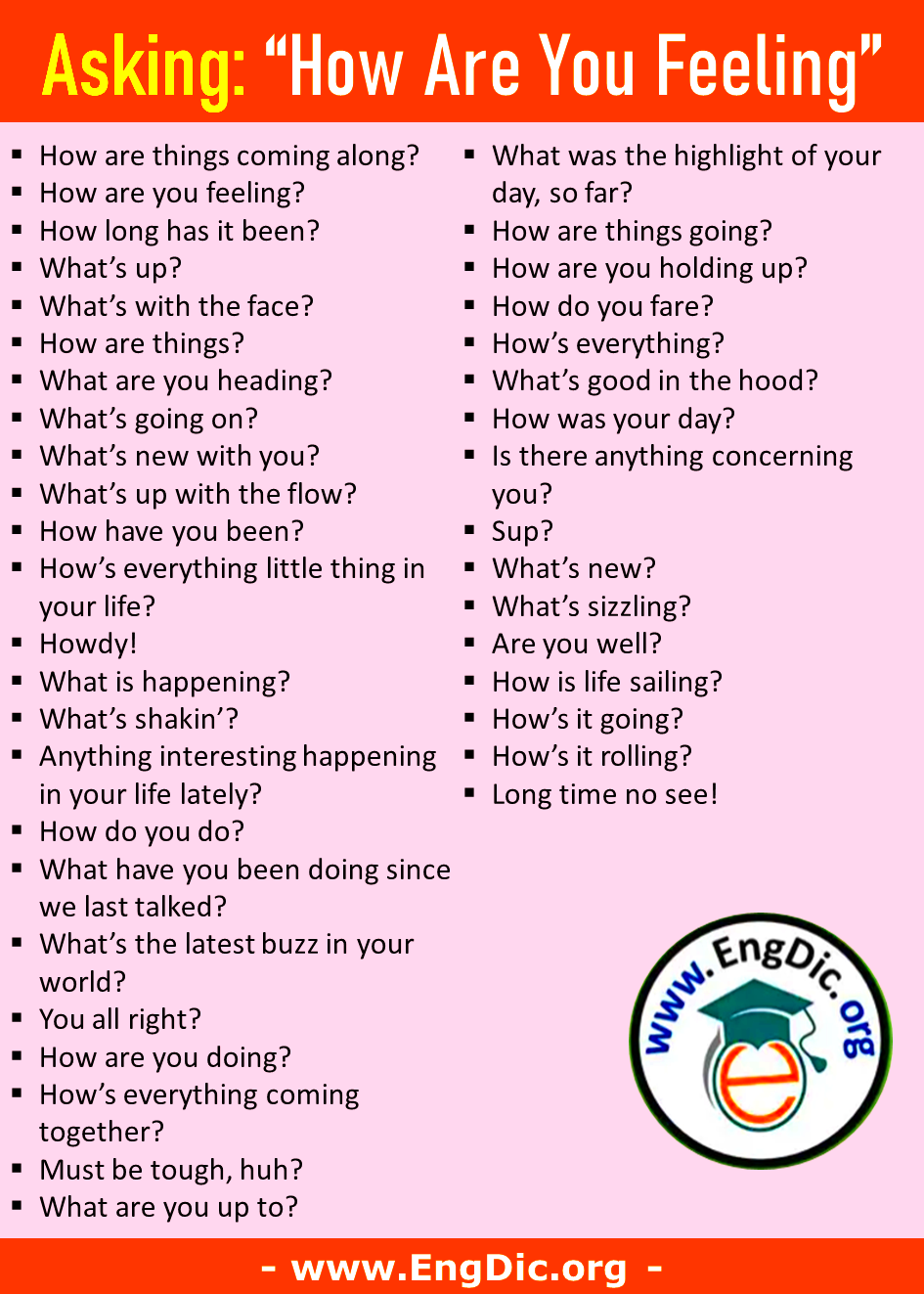 30 Different Ways to Ask How Are You Feeling  EngDic