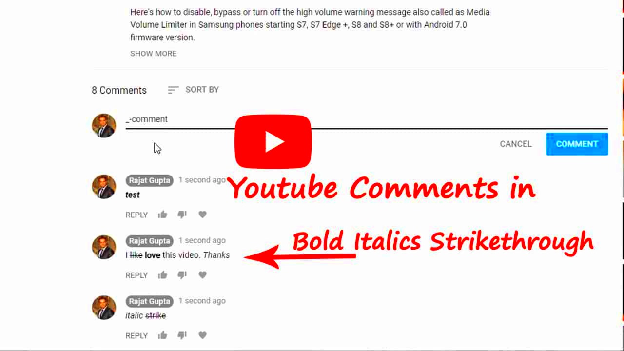 How To Make Youtube Comment Text Bold Italics And Strikethrough 