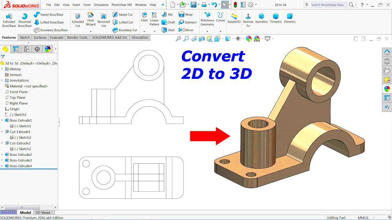 Convert 2D drawing into 3D model in Solidworks  YouTube