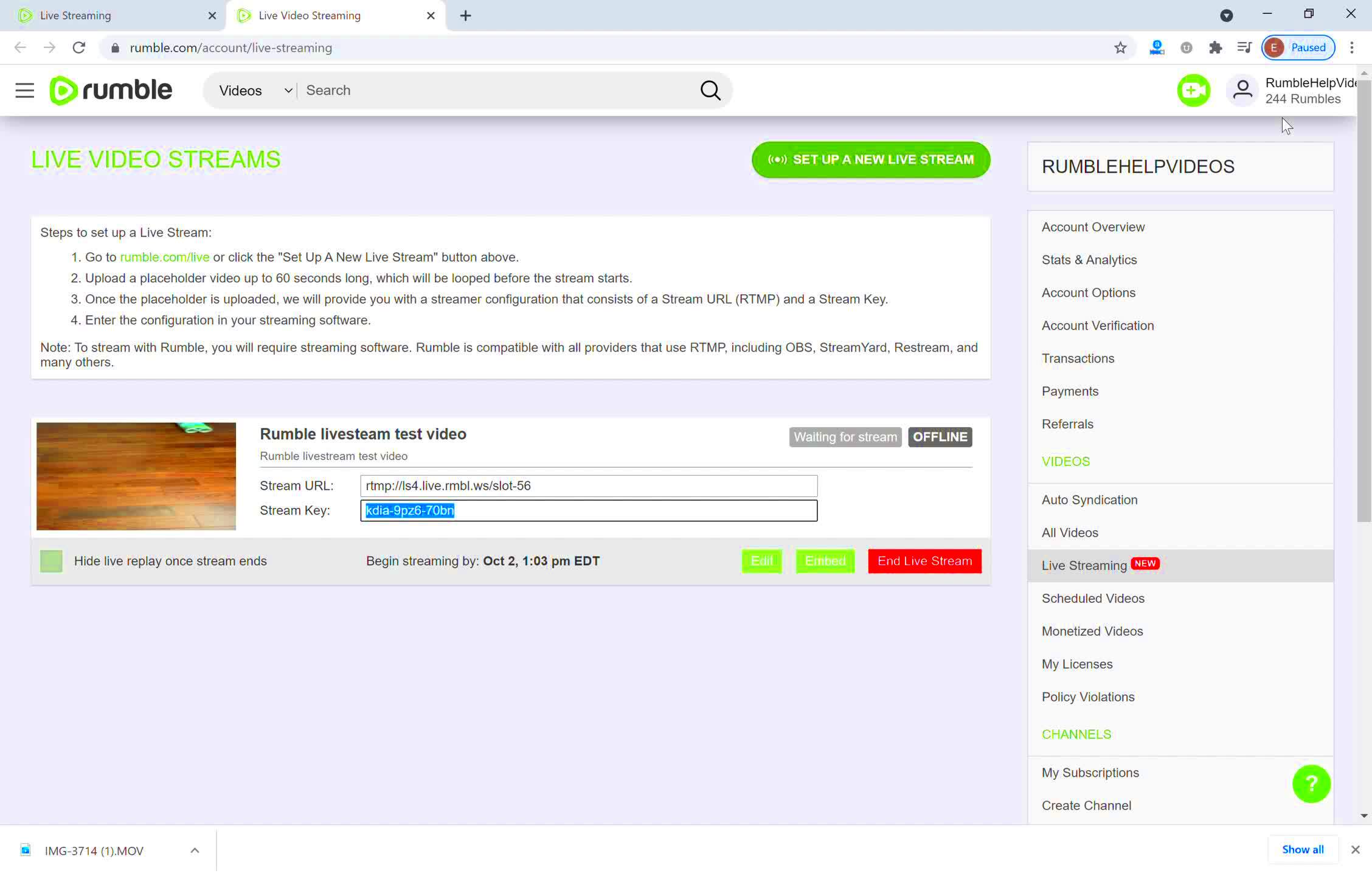 How to set up a livestream on Rumble