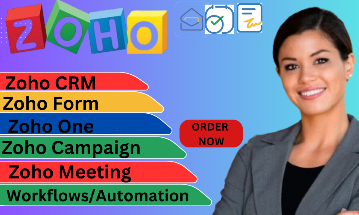 I will setup zoho CRM, zoho one,zoho recruit, zoho people, zoho books, zoho sites