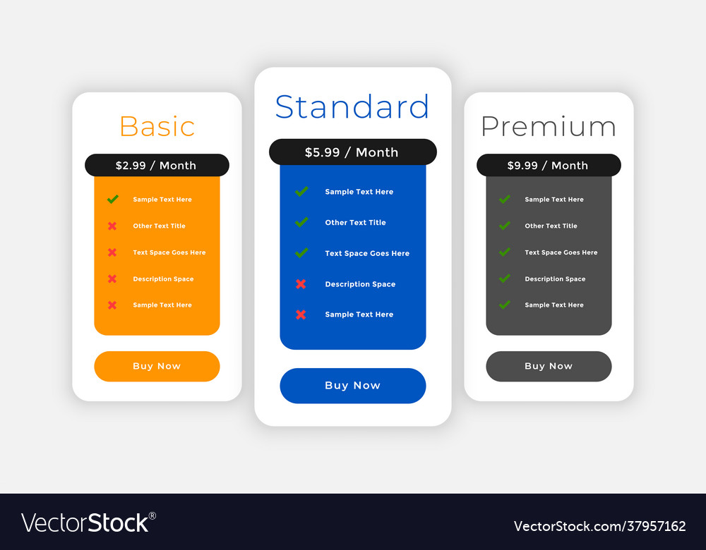 Subscription plans and pricing comparison web Vector Image