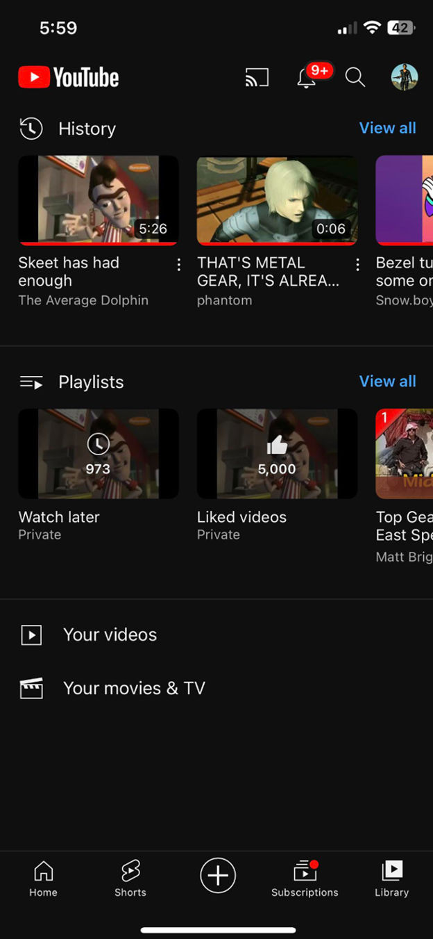 YouTube Liked videos missing from Library  horizontal playlist 