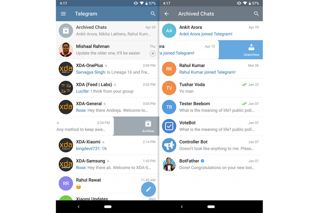 Telegram 56 adds archived chats quick bulk actions and more