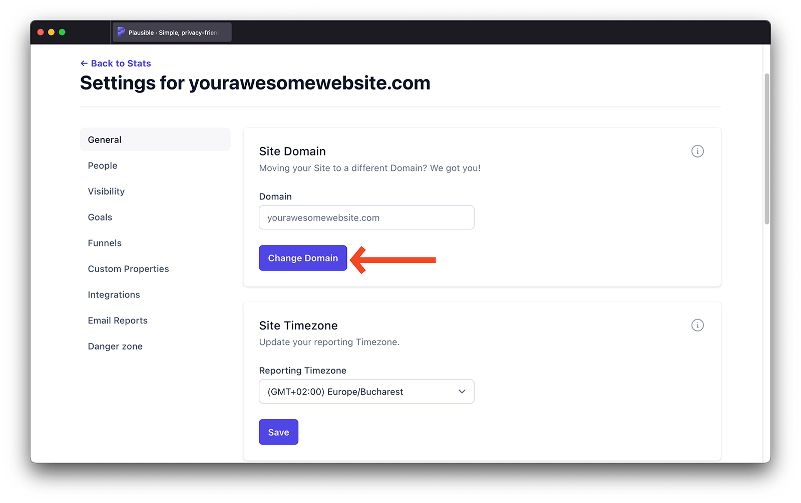 Change your domain name  Plausible docs