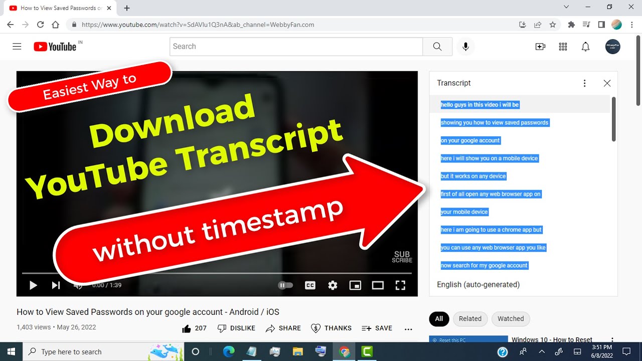 how to Download YouTube Transcript without timestamp  YouTube