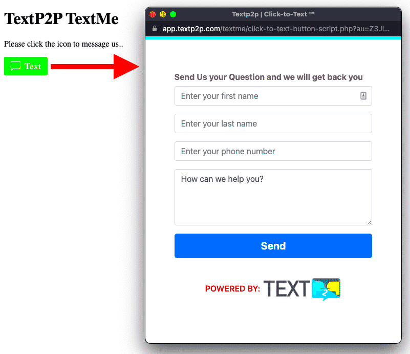 WordPress Texting Widget  TextP2P  Allow visitors to text your business