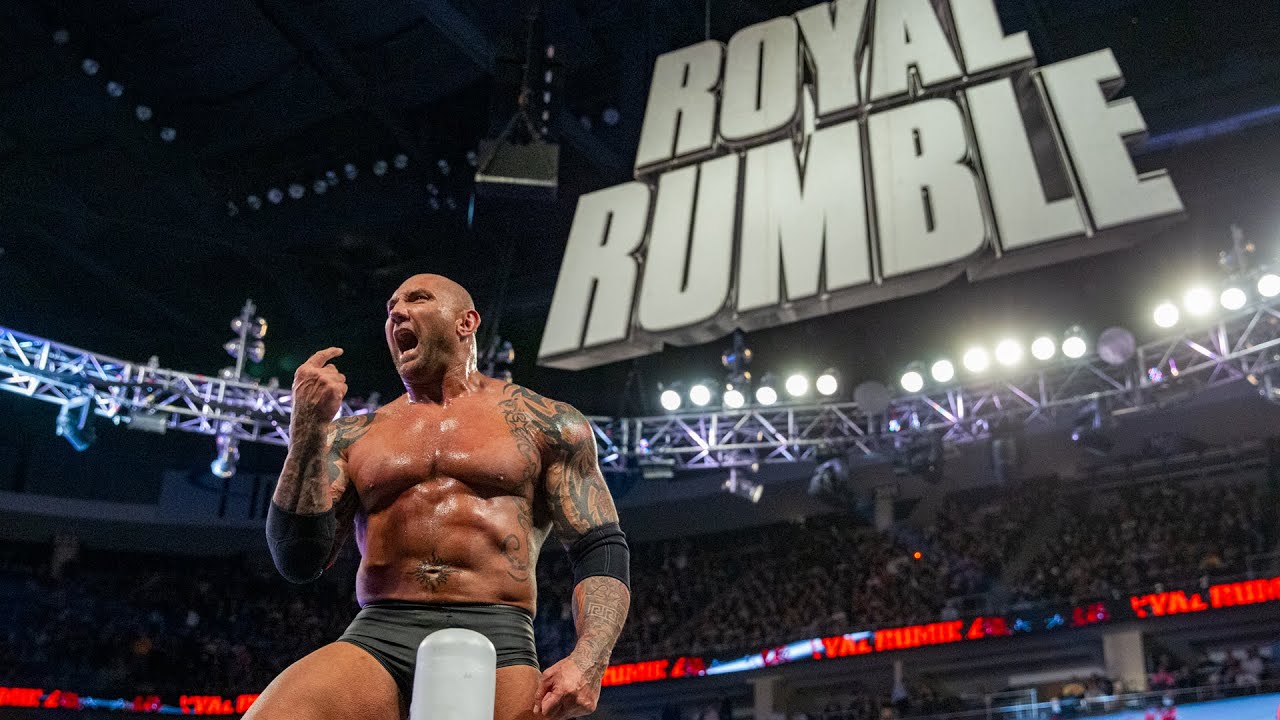 Batista wins the Royal Rumble Match for a second time Royal Rumble 