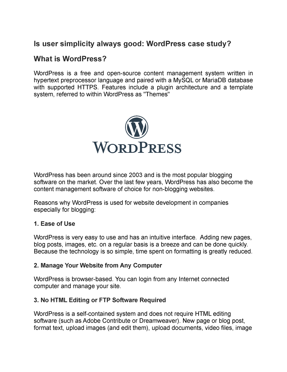 Wordpress Casestudy  Is user simplicity always good WordPress case 