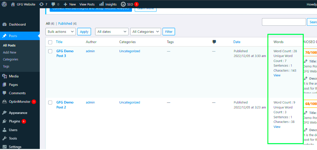 How to add Word Count in the WordPress Dashboard   GeeksforGeeks
