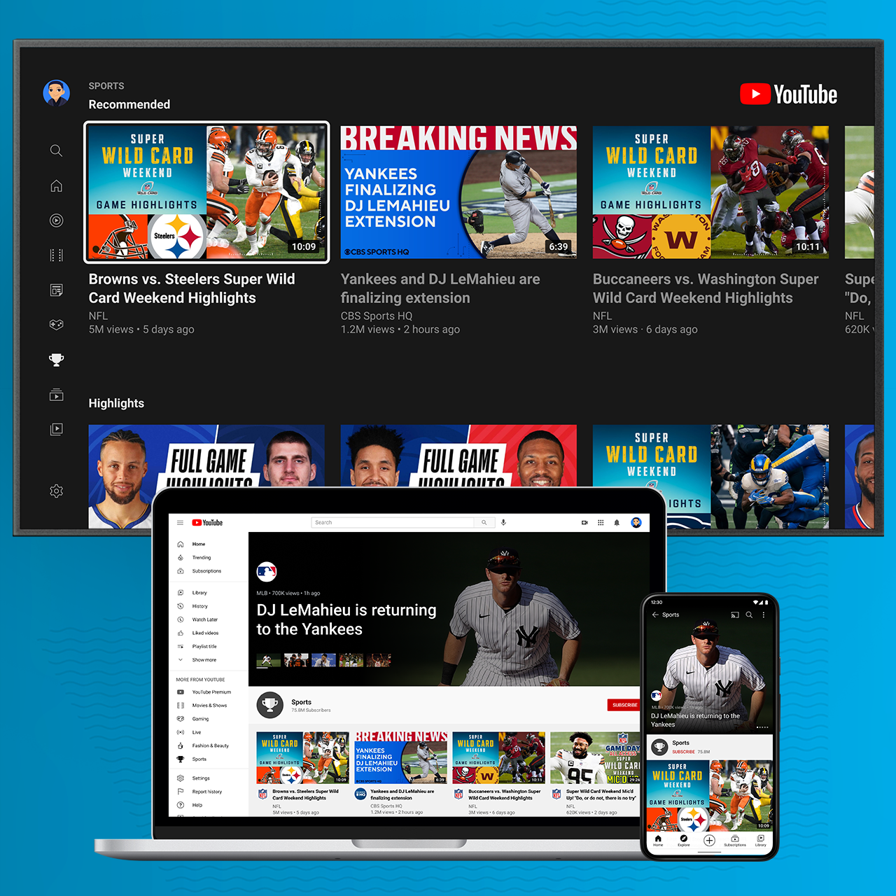 YouTube redesigns its sports page to promote highlights athlete 