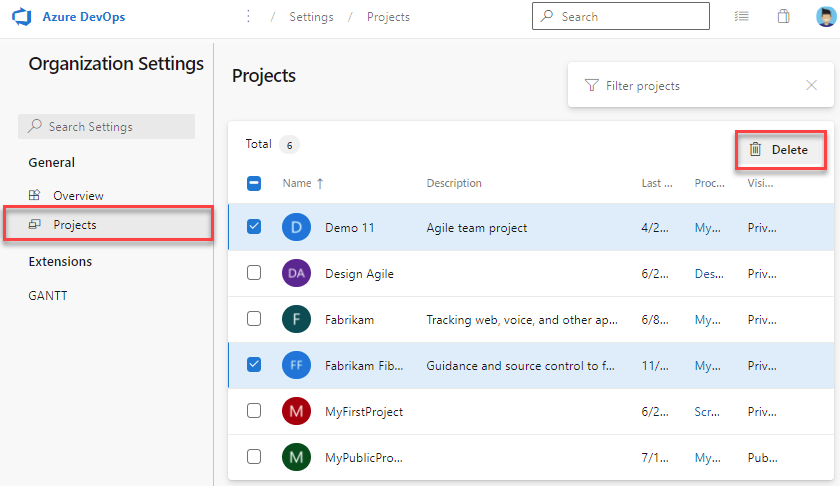 Delete remove project  Azure DevOps  Microsoft Learn