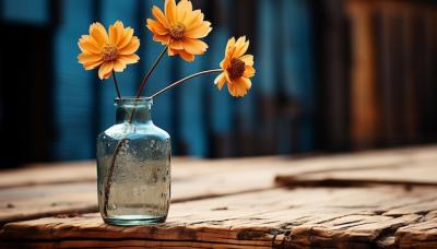 A Rustic Table with a Vase of Fresh Flowers Outdoors – Free Stock Photo for Download