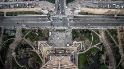 Aerial View of the Eiffel Tower with Cars – Free Download