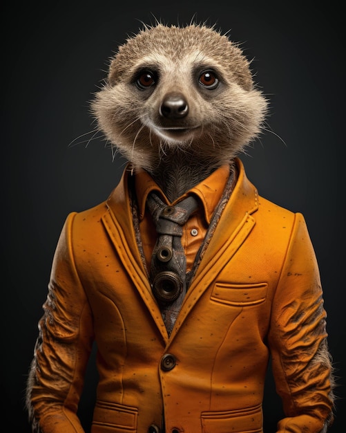 3D Meerkat in Business Suit with Human Body Against Dramatic Studio Background – Free Stock Photo Download