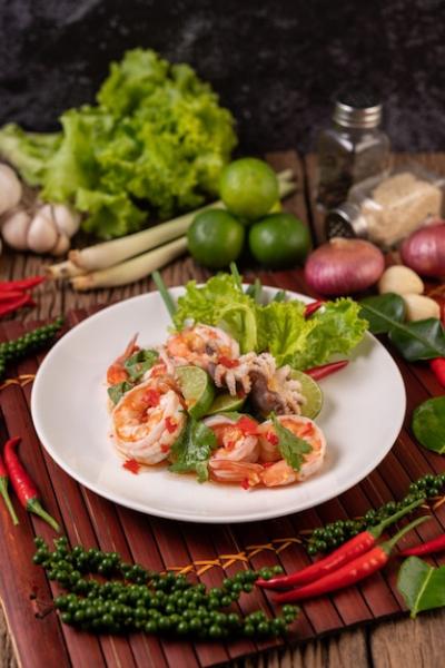 Spicy Squid and Shrimp Salad with Lemon, Cilantro, and Lettuce – Free Stock Photo Download