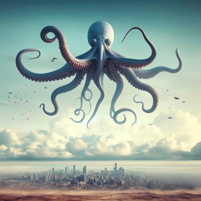 Giant Octopus Swimming in Cyberpunk City – Free Stock Photo Download