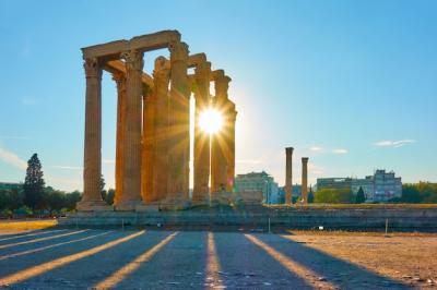 Stunning Sunset View of the Temple of Zeus in Athens, Greece – Free Download