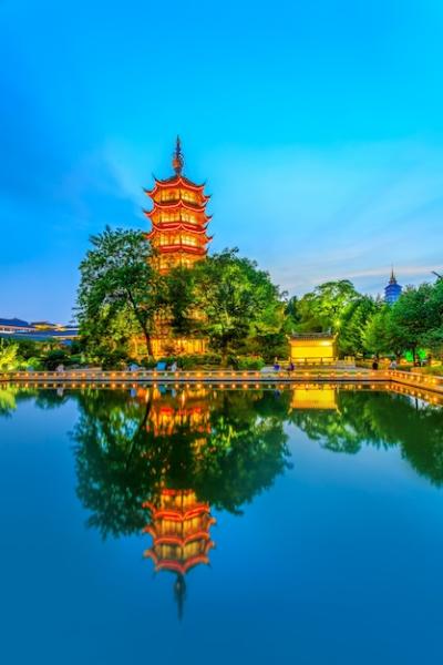 Night View of Chinese Buildings in a Park – Free Stock Photo for Download