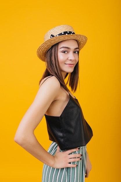 Enthusiastic Woman in Straw Hat and Black Tank-Top – Free Stock Photo, Download Free