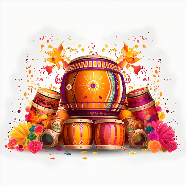 Happy Lohri Watercolor Illustration of Indian Traditional Drum (Dholak) – Free to Download