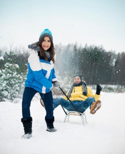 Couple Enjoying Winter Fun on Sled – Free Stock Photo, Download for Free