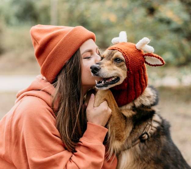 Stylish Woman Walking Her Dog – Free Stock Photo for Download