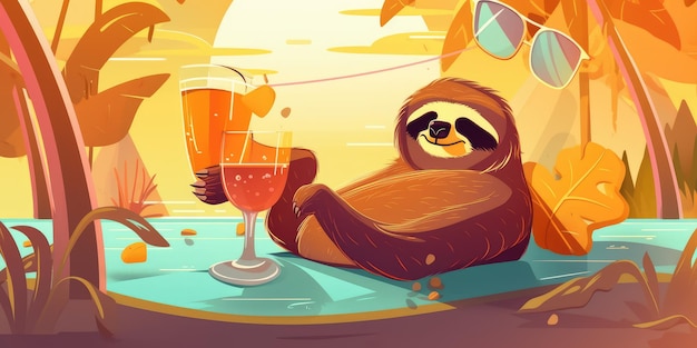 Sloth Enjoying Summer Vacation at Seaside Resort – Free Stock Photo