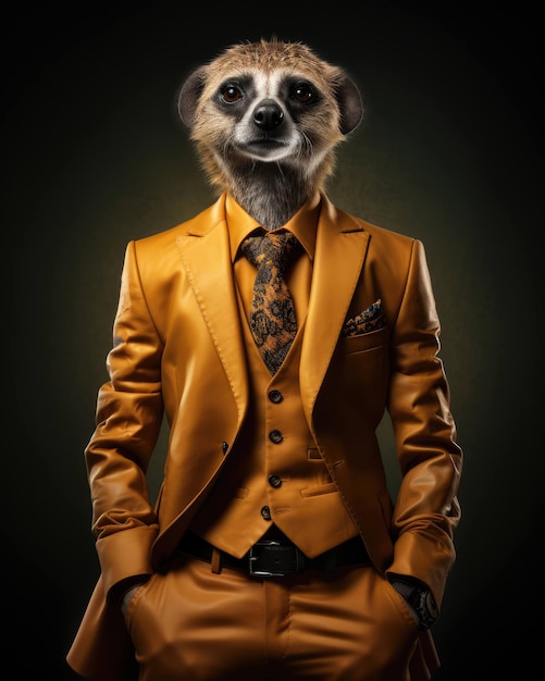 3D Meerkat in Business Suit: Serious Look with Dramatic Studio Background – Free to Download