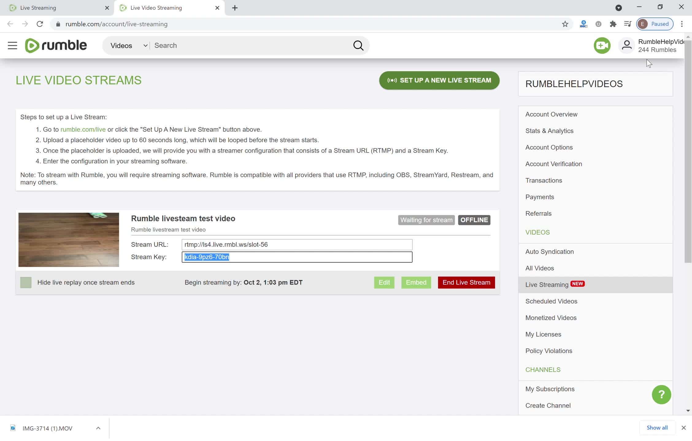 How to set up a livestream on Rumble
