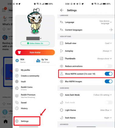 How to enable NSFW content on Reddit on Android mobile phone iPhone 