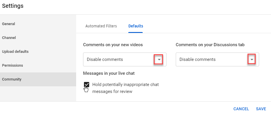 Turning off Live Chat and Comments in YouTube  Division of Information 