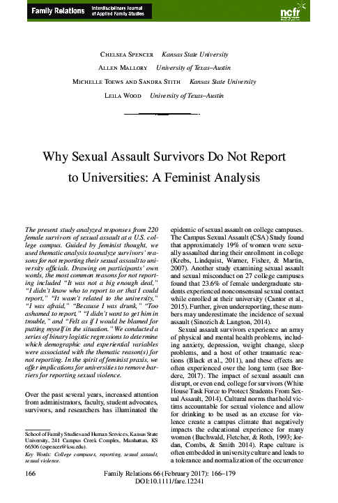 PDF Why Sexual Assault Survivors Do Not Report to Universities A 