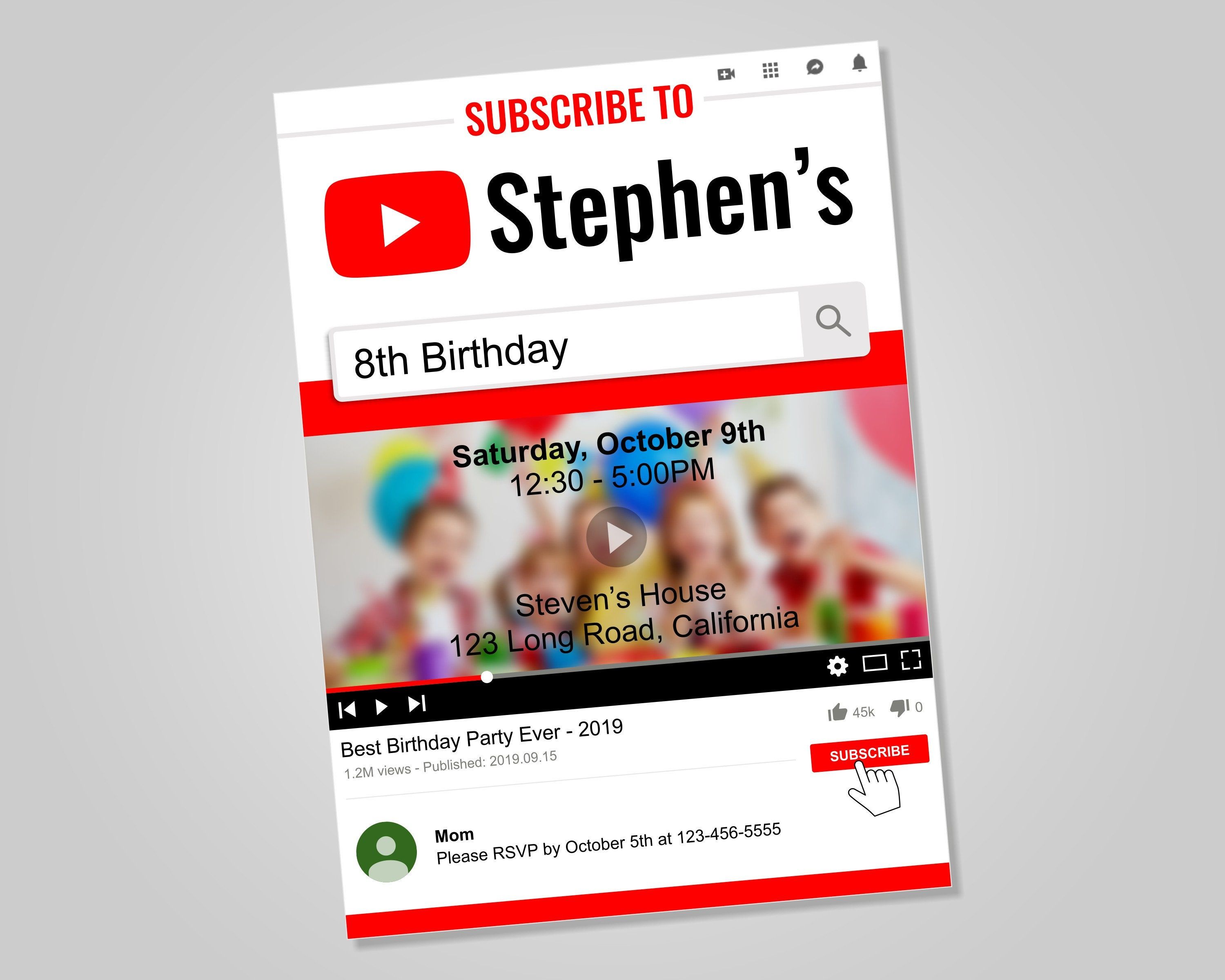 Customizable Youtube Birthday Invitation  Etsy in 2023  Birthday 