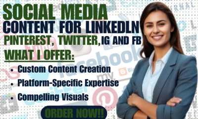 I Will Create Engaging Social Media Content for LinkedIn, Pinterest, Twitter, Instagram, and Facebook