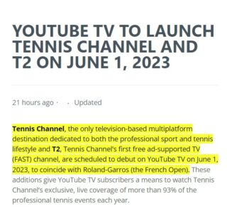 Tennis Channel on YouTube TV Heres what to know about pricing