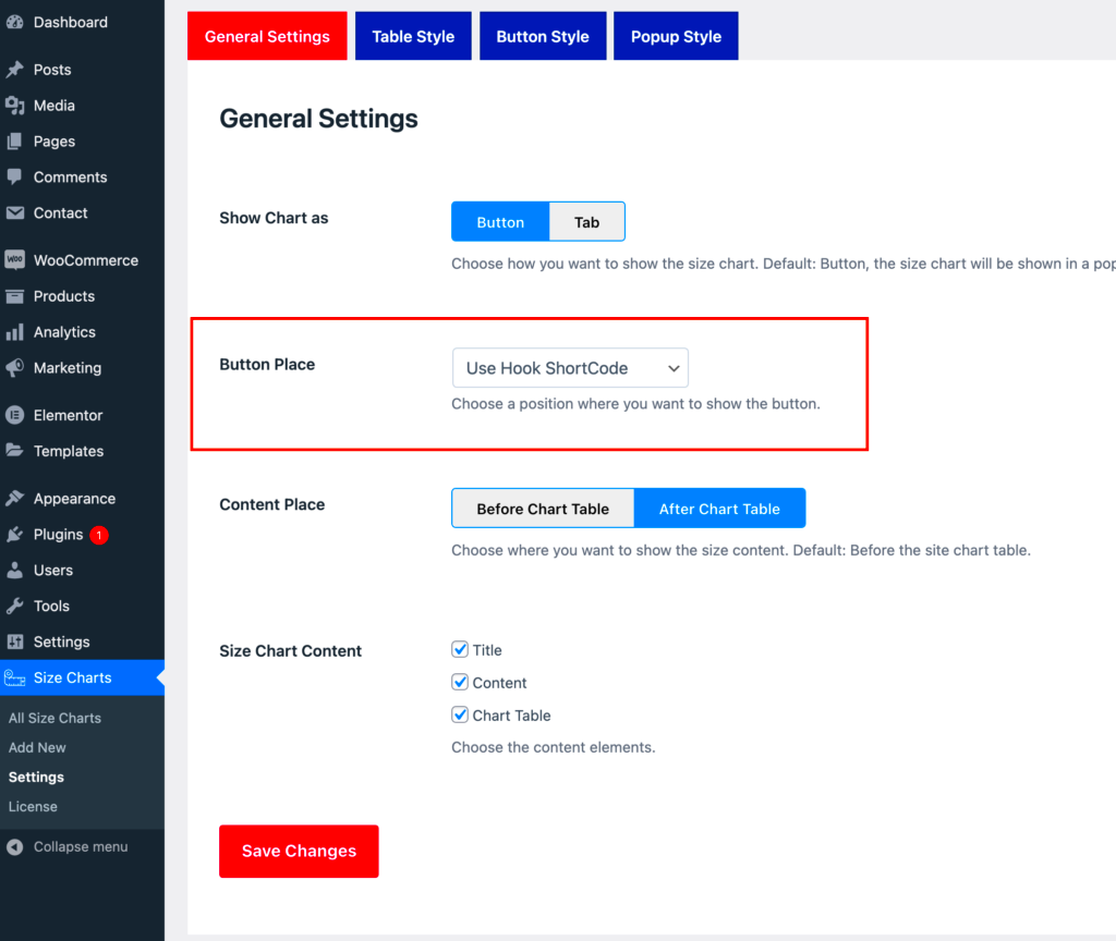 Showing Size Chart Using The Elementor Pro  WpBean Documentation