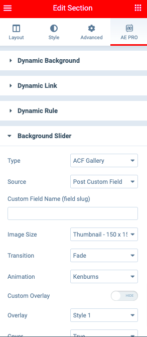 Background SliderImages from ACF Gallery  AnyWhere Elementor Pro 