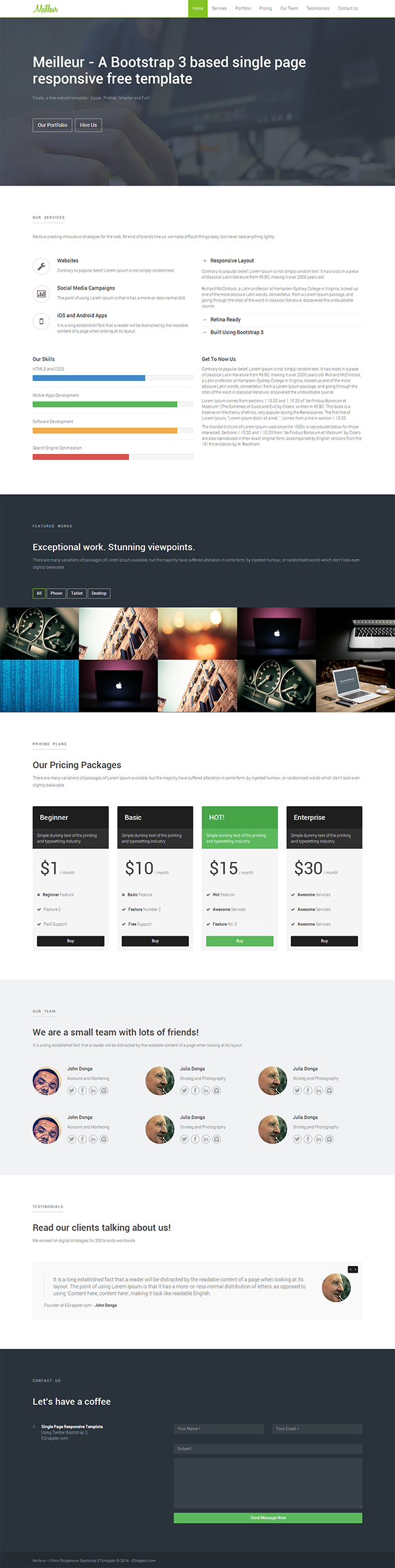 One Page Free HTML CSS Website Template  Meilleur on Behance