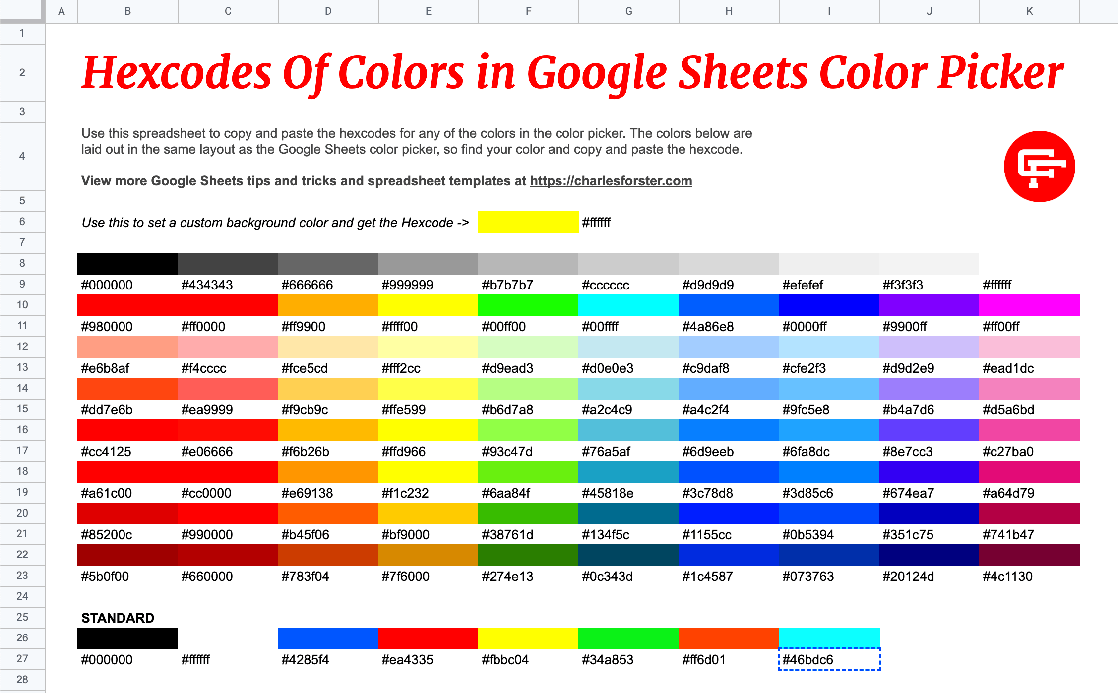 How to get Hex code of colors in Google Sheets