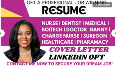 I Will Create Professional Resumes for Nannies, Medical Staff, Dentists, Registered Nurses, and Charge Nurses