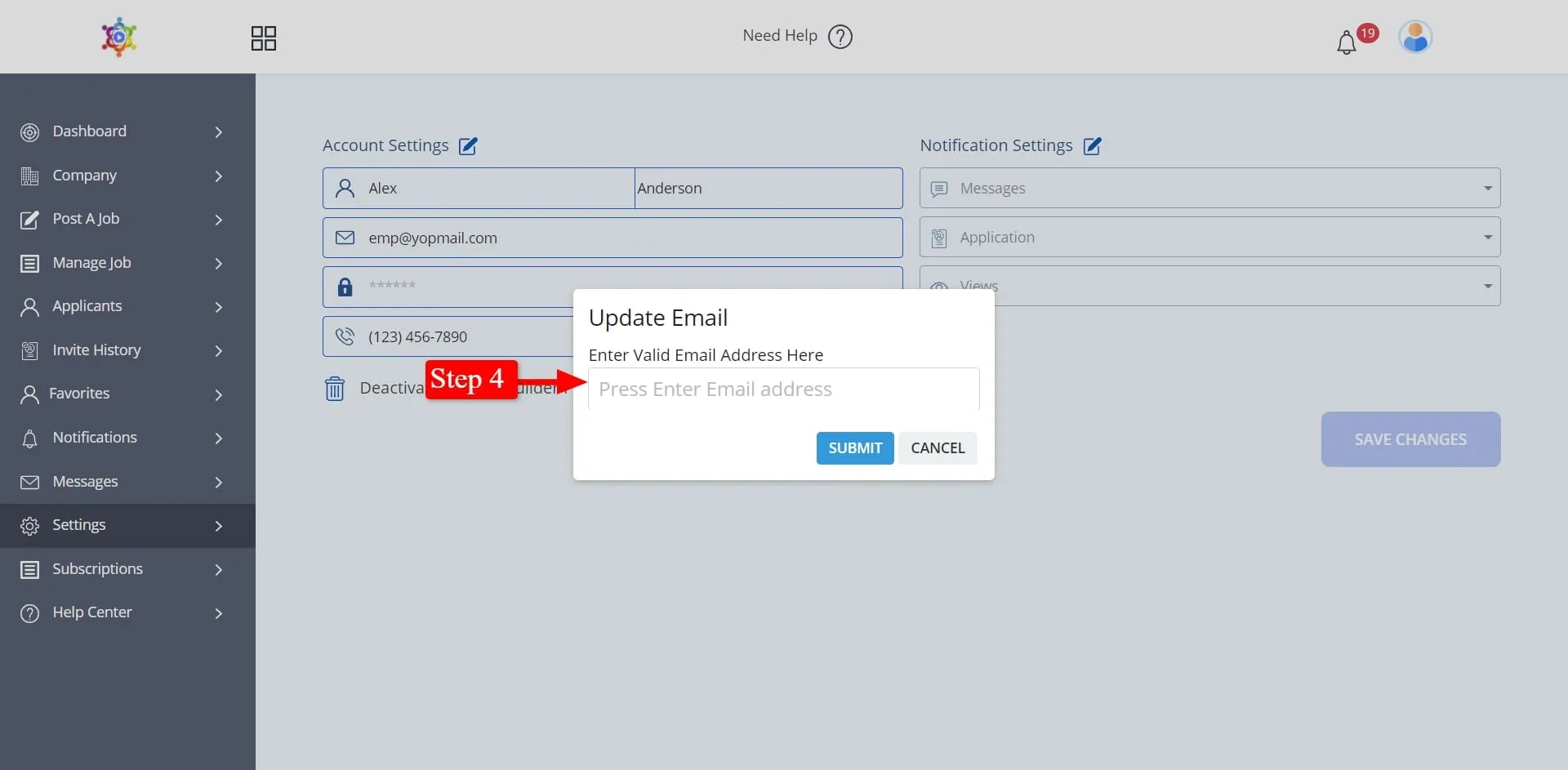 Step 4 Enter your new email address and click on Submit