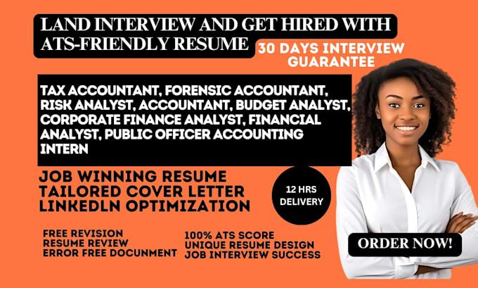 I Will Write a Professional Resume for Tax Accountant, Forensic Accountant, Risk Analyst, and General Accountant