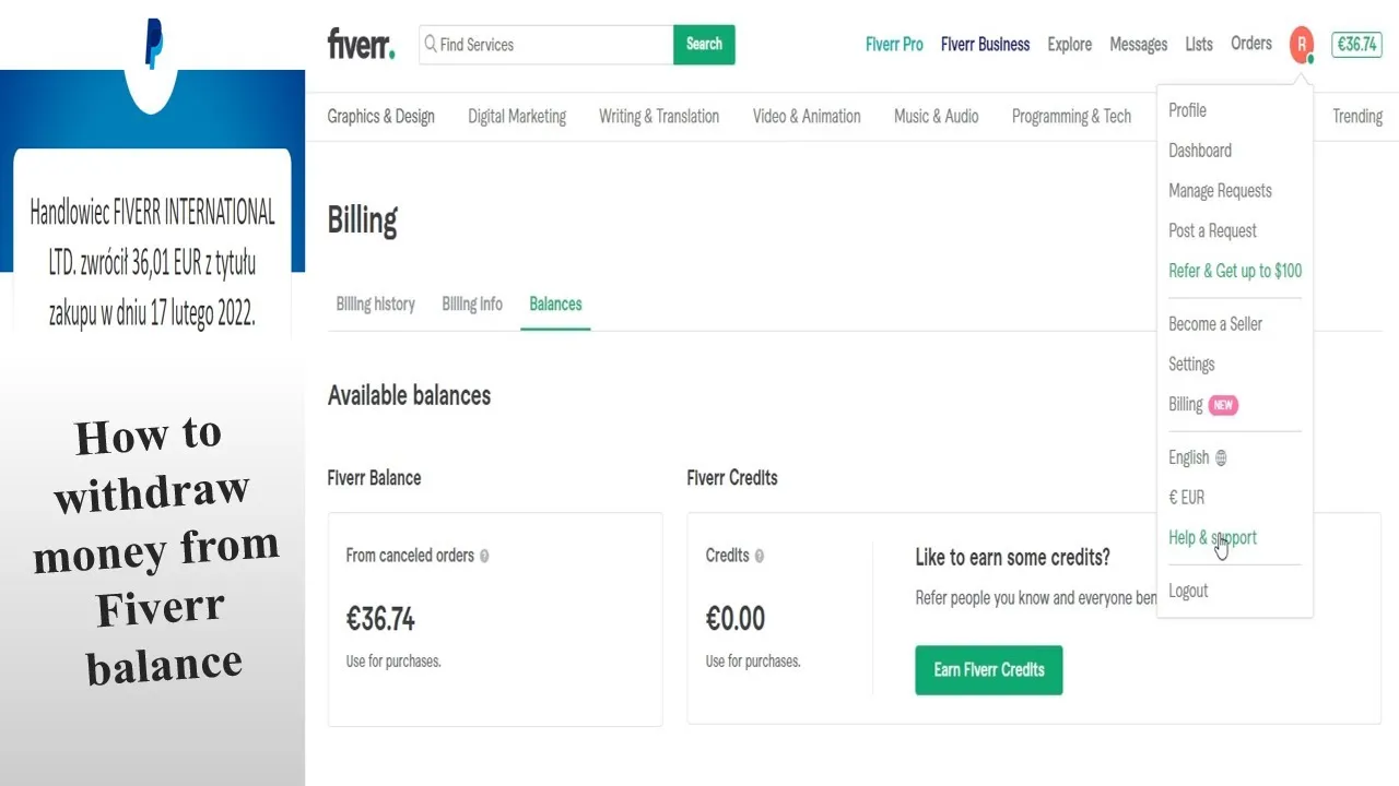 How to withdraw from Fiverr balance money from canceled orders  YouTube