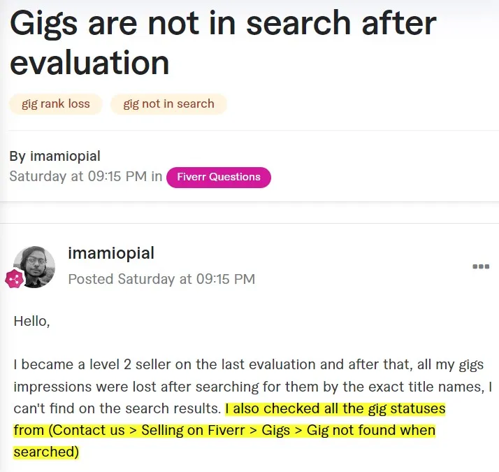 Fiverr gigs orders clicks  impressions drop or missing in search