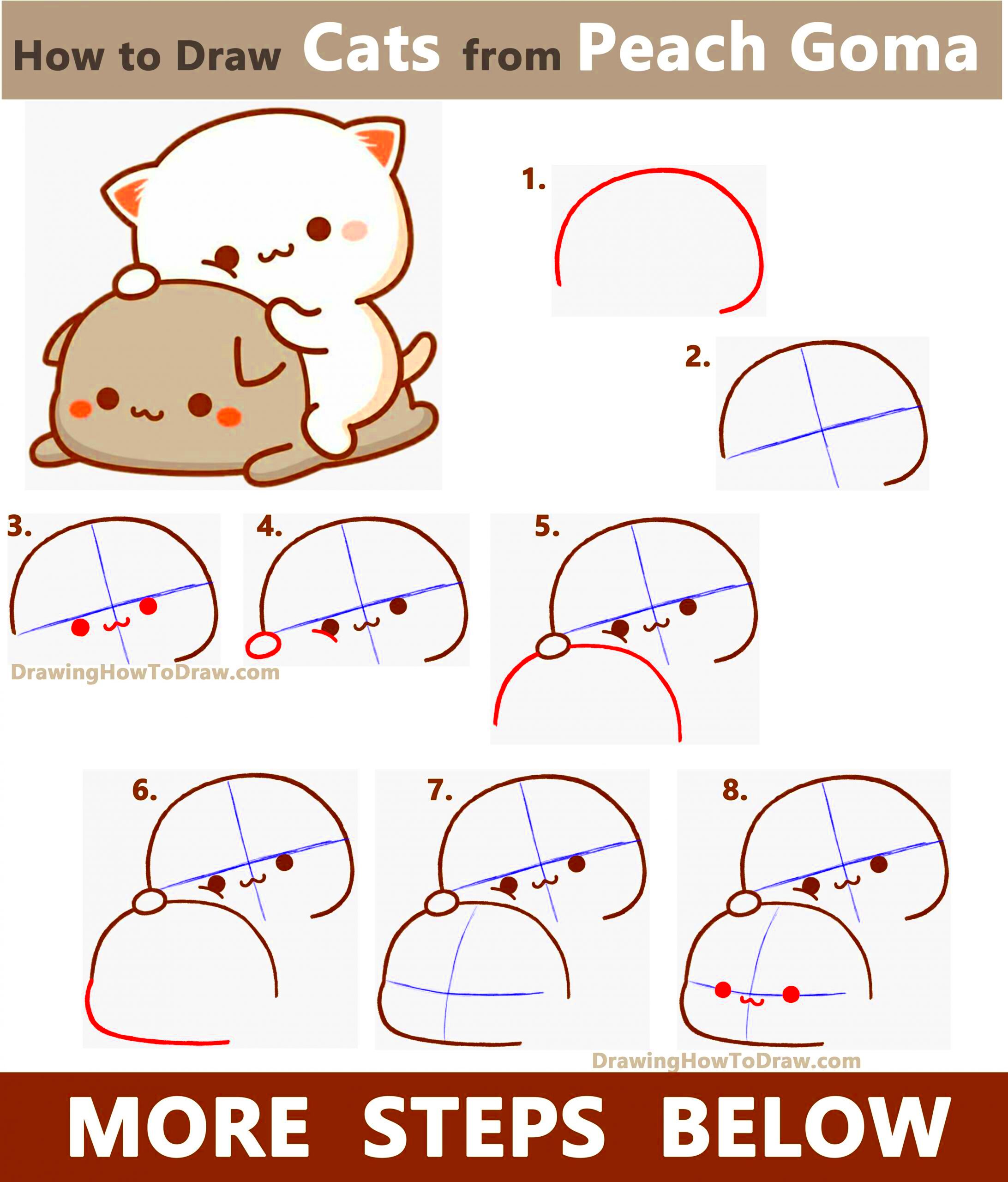 How to Draw 2 Cats from Peach Goma Super Cute  Kawaii Easy Step by 