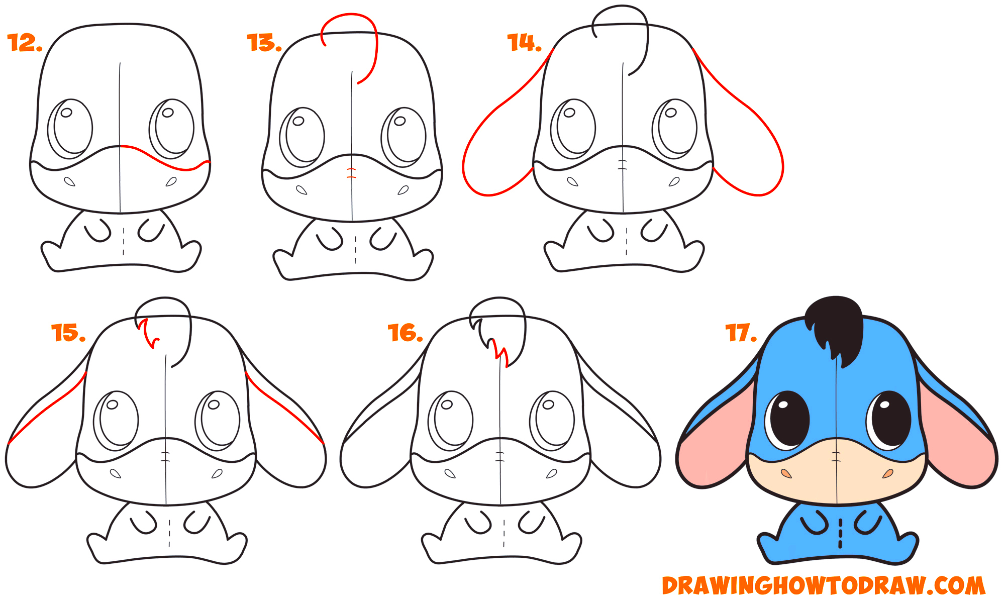 How to Draw a Cute Chibi  Kawaii Eeyore Easy Step by Step Drawing 