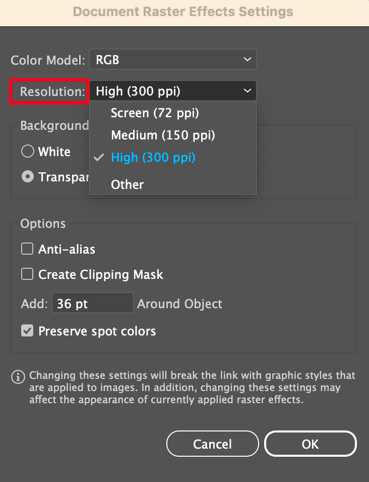 How to Change Resolution DPIPPI in Adobe Illustrator