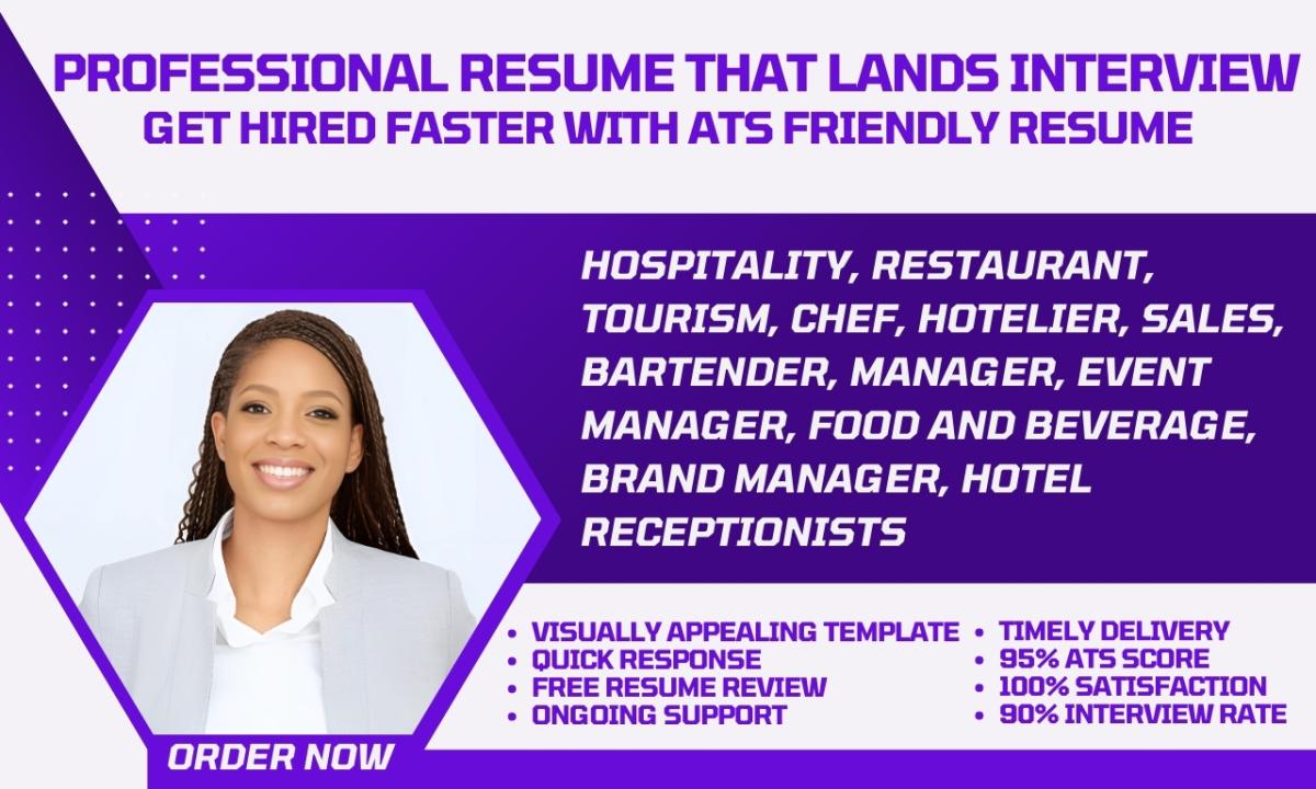 I Will Write a Hospitality, Tourism, Sales, Manager, Hotelier, Chef, Bartender Resume