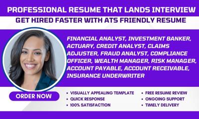 I Will Write Credit Analyst, Actuary, Claim Adjuster, Compliance Officer, and Finance Resume
